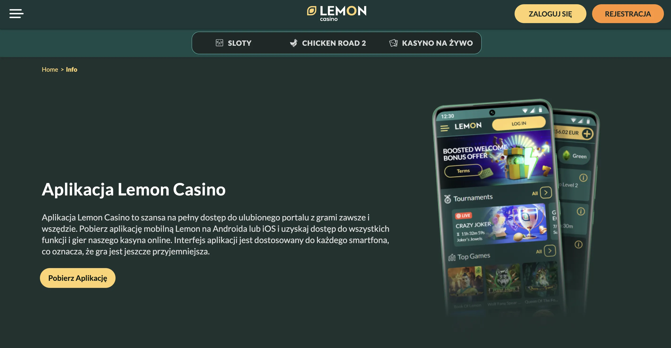 Lemon Casino aplikacja PWA — instalacja na urządzeniu mobilnym